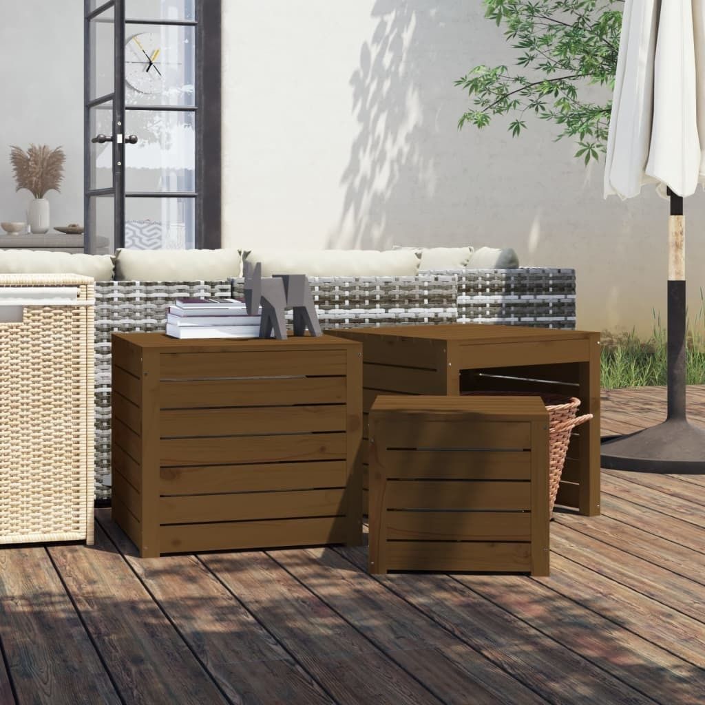 "2026 Promotion" 3-tlg. Gartenbox-Set Honigbraun Massivholz Kiefer - Gartenboxen CC28999