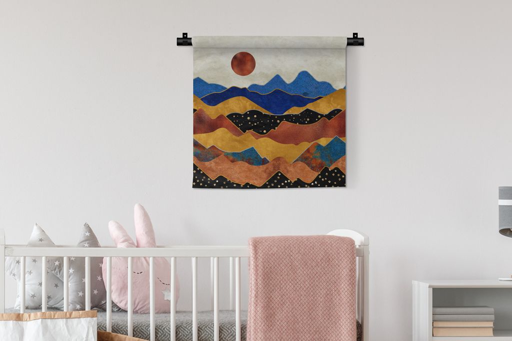 MuchoWow Wandteppich Wandbehang Marmor - Gold - Blau 60x60 cm Tapisserie Dekoration Wandtuch - Dekorationen - Wand Decke