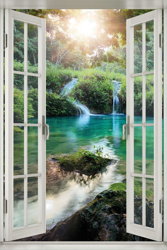 Wallario Poster mit Fenster-Illusion: Türkisgrüner See im Nationalpark in Guatemala, Größe: 61 x 91,5 cm (Maxiposter)