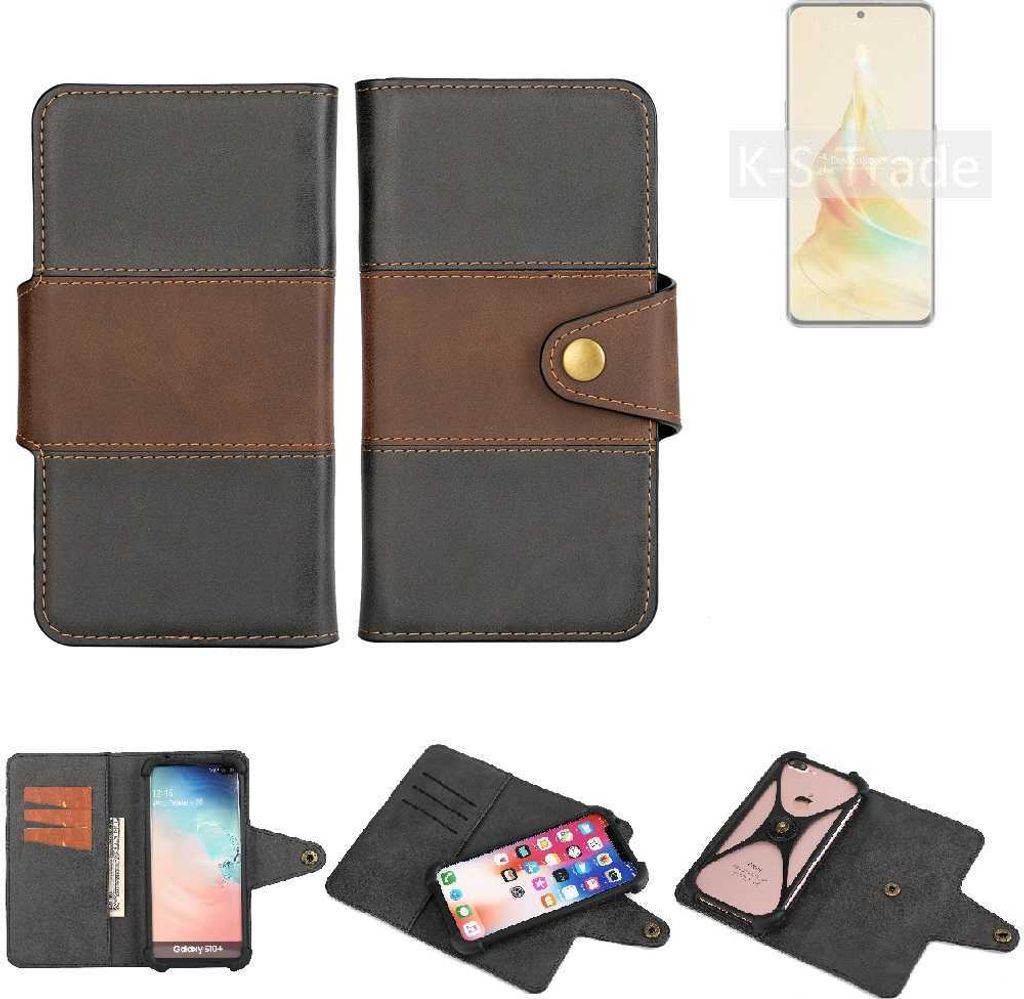 K-S-Trade Handyhülle Schutzhülle Hülle Bookstyle Wallet-Case kompatibel mit Oppo Reno8 T 5G Bumper Rundumschutz schwarz-braun 1x