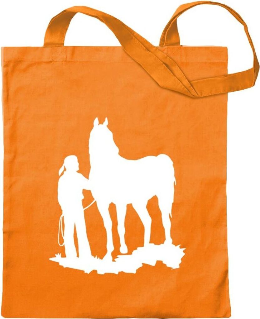 Kiwistar - Baumwolltasche - mandarin - Indianer mit Pferd - Tragetasche Stoffbeutel Umhängetasche langer Henkel