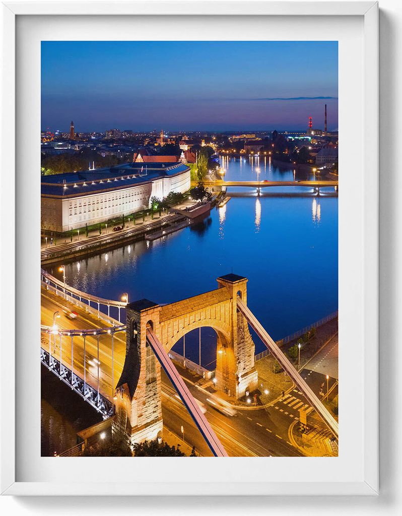 Stadt Wrocław bei Nacht– Wandbild mit Rahmen – Gerahmtes Bild – Wanddekoration – 60x80 cm – Weiß Rahmen