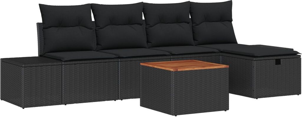 Möbel 6-teiliges Garten Sofa Set mit Kissen Schwarz Poly Rattan - Gartensofas 3359590