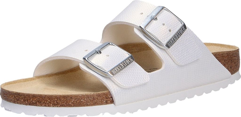 Birkenstock 1026500 Arizona Uni Pantolette Shiny Lizard White, Weiss, Gr. 39