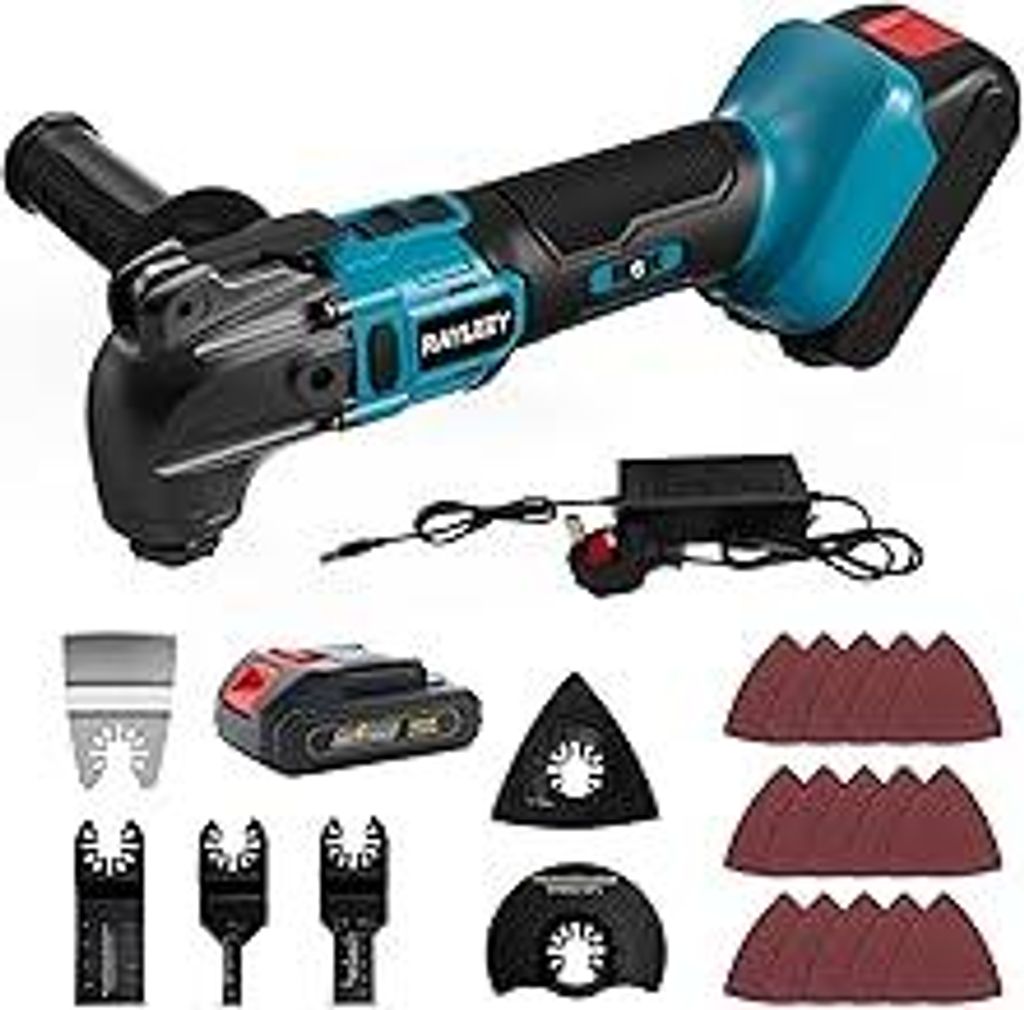 Akku Multifunktionswerkzeug für Makita 18V Akku, Oszillationswerkzeug Multitool mit 2.0Ah Akku, Bürstenloses Motor 6-Stufen 21000 U/min, 4° Wink...