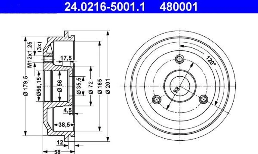 ATE 24.0216-5001.1 Tambour de frein OE 424743 pour Saxo et Peugeot 106
