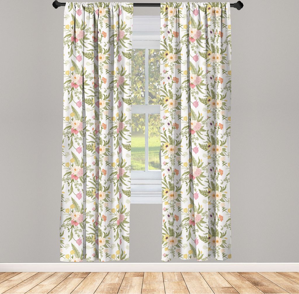 ABAKUHAUS Englischer Garten Vorhänge, Gardinen, Repetitive Blumenmuster mit schönen Vintage-Verschiedene Blumen Blumenstrauß, 2 Stück 75 x 175 ...