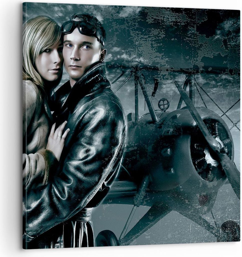 Bild auf Leinwand - Leinwandbild - Liebe Paar Avionik Flugzeug klassisches Flugzeug - 60x60cm - Wand Bild - Wanddeko - Leinwanddruck - Bilder - Kun...
