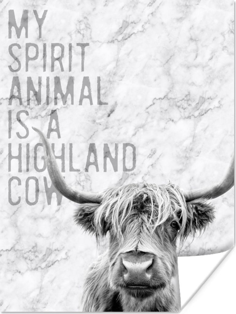 MuchoWow Poster Schottischer Highlander - Zitat - Schwarz - Weiß 60x80 cm - Schlafzimmer Dekoration