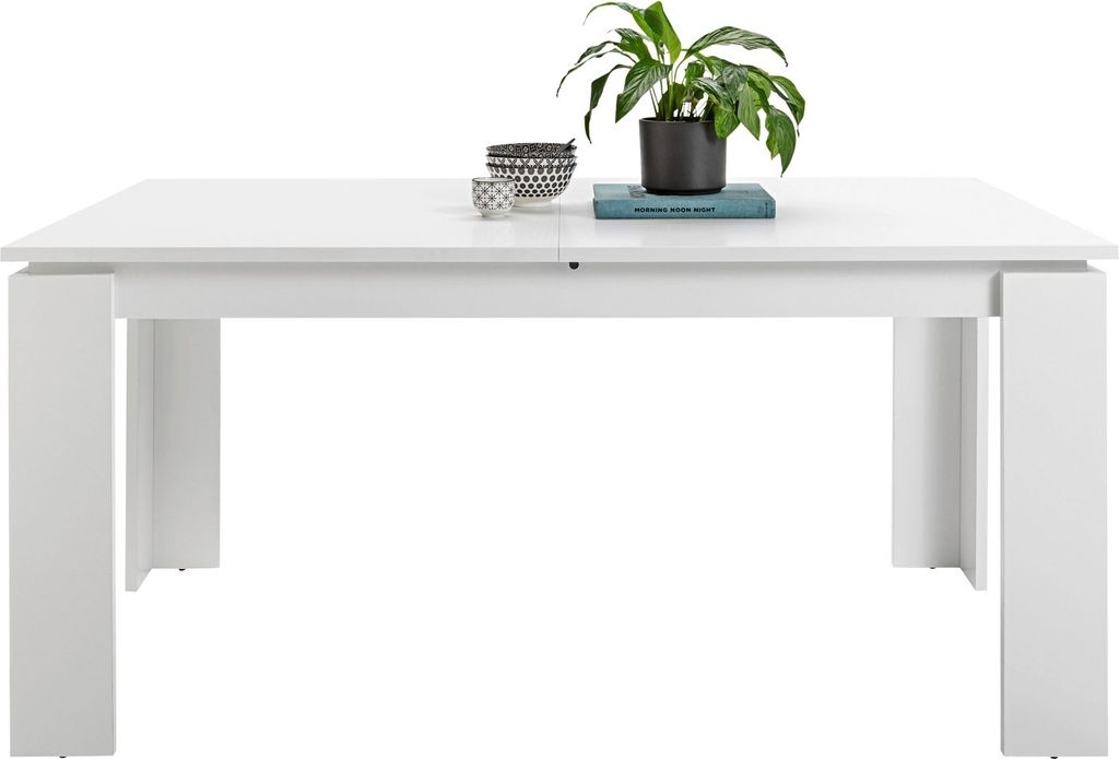 Esstisch - Weiß matt Nachbildung - 160 x 90 cm - ausziehbar Produktbild 