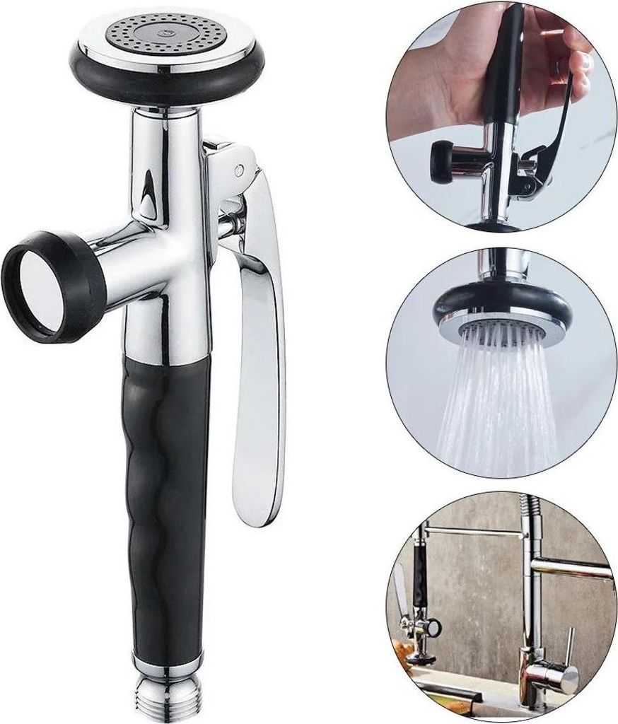 Gastro Handdusche, Messing Sprühkopf, Edelstahl Schlauch, schwarz