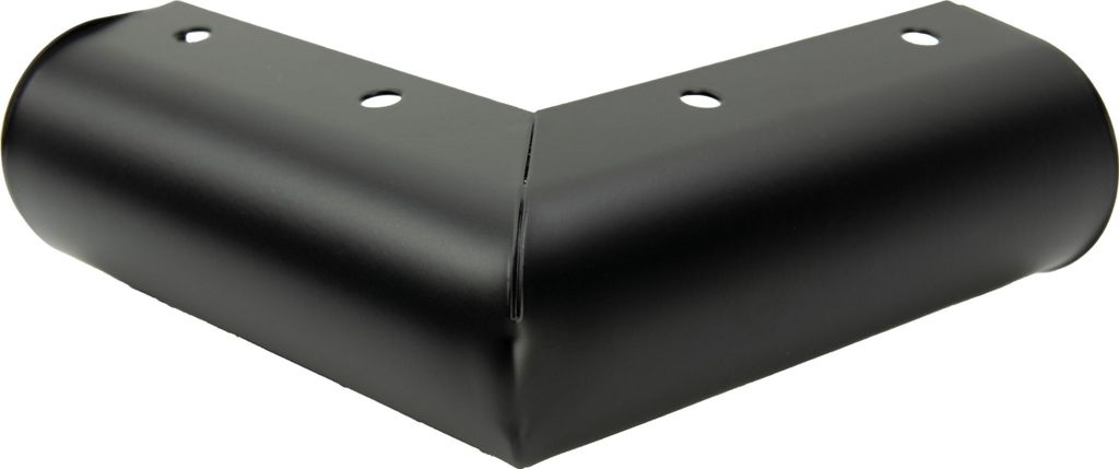 A black metal corner bracket for furniture.