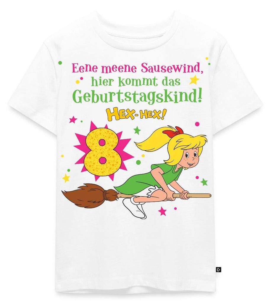 Spreadshirt Bibi Blocksberg Geburtstagsdesign 8 Jahre Kinder Premium T-Shirt, 110/116 (4 Jahre), Weiß
