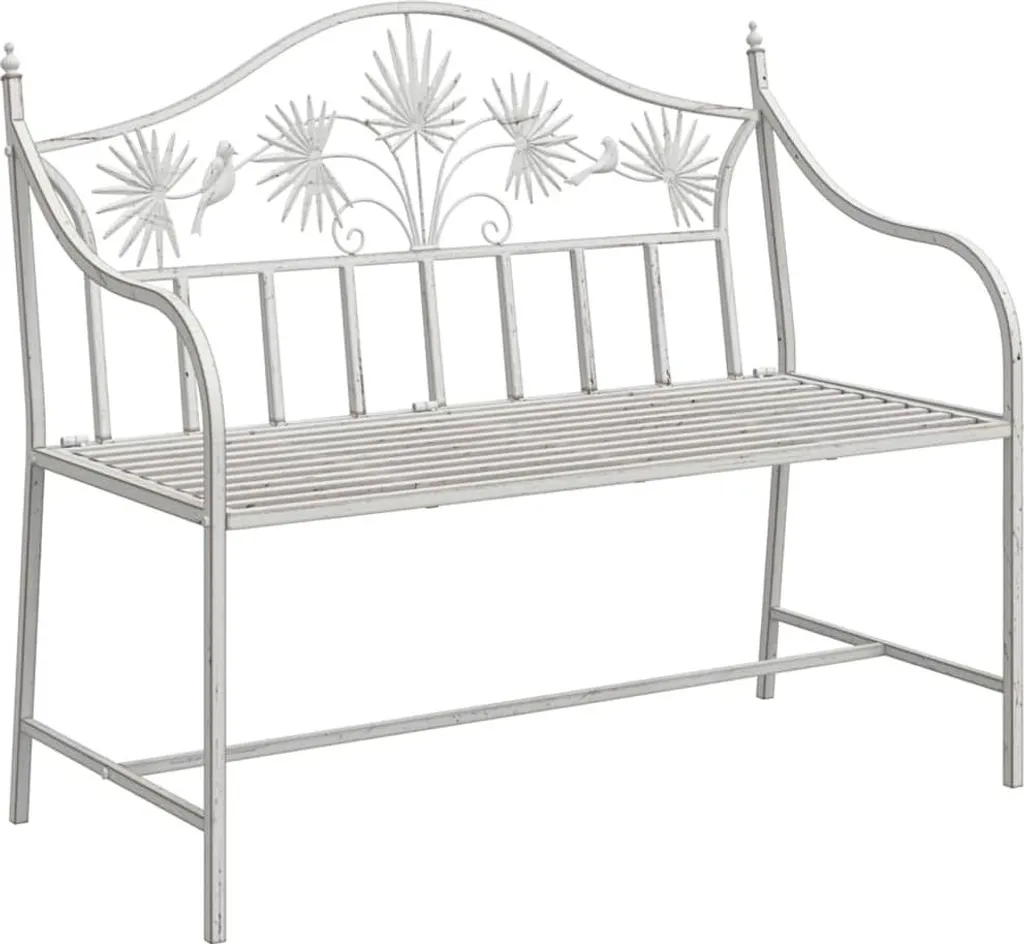 Banc d'extérieur style romantique en acier blanc antique pour terrasse