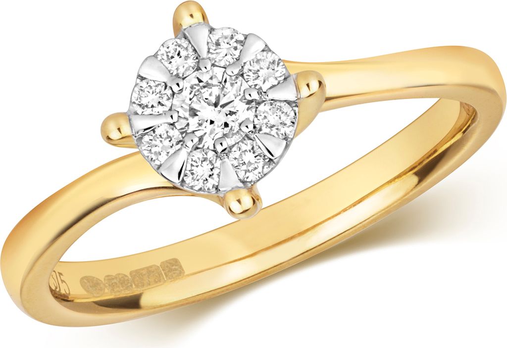 Funkelndes Feuer 9 Karat (375) Gold Damen - Diamant Solitärring Brillant-Schliff 0.25 Karat G - I1 I2, 55 (17.5); TRS317139KYRSO