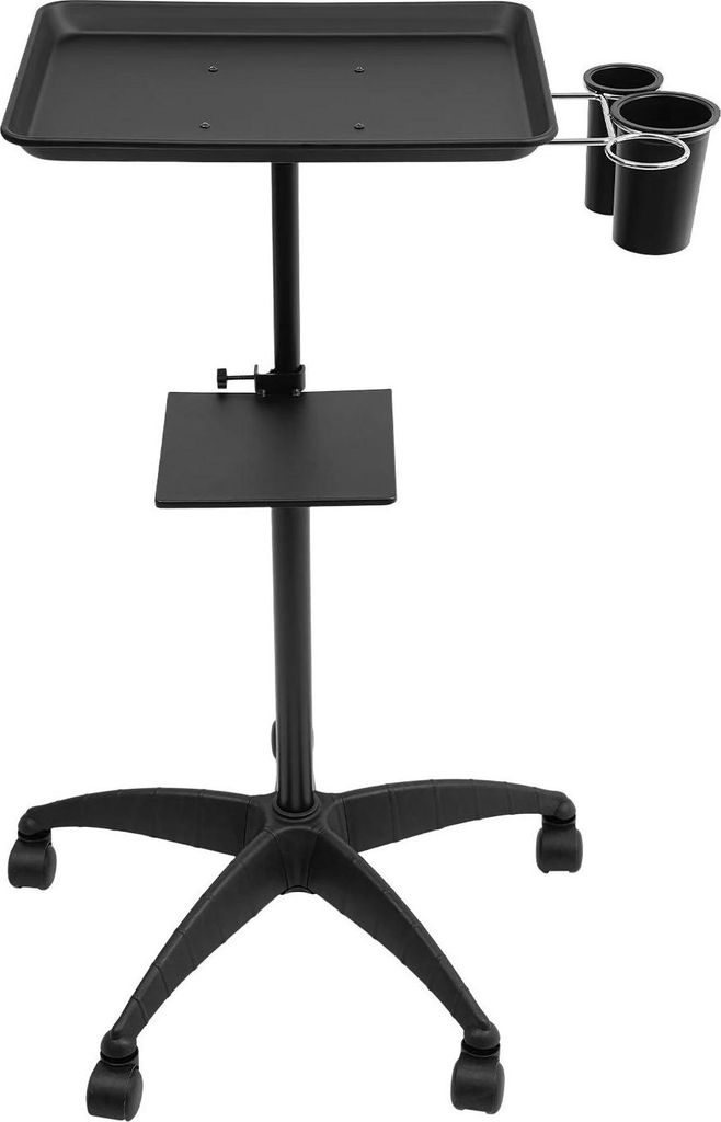Salontrolley - Friseurwagen - Höhenverstellbar 68–101 cm - 2 Ablagen 45×33 & 24×17,5 cm - 7,5 kg Traglast - 5 Rollen - Schwarz