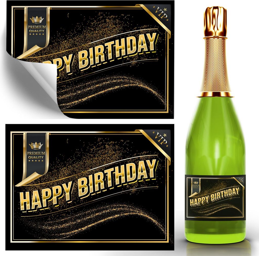 2 Flaschenetiketten Geburtstag Happy Birthday, Schwarz-Gold Luxus Deko Jubilus