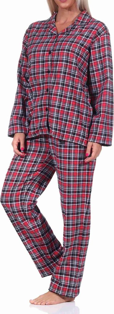 Damen langarm Flanell Schlafanzug Pyjama Set kariert - 222 201 15 870 ; rot , 44