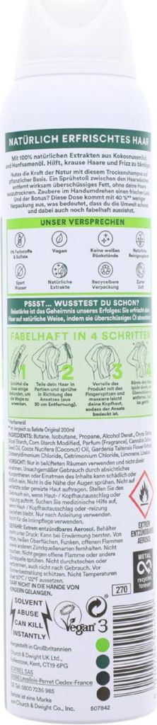 Batiste Trockenshampoo Naturally Kokosnussmilch & Hanf 200ml Bändigt Krauses Haar