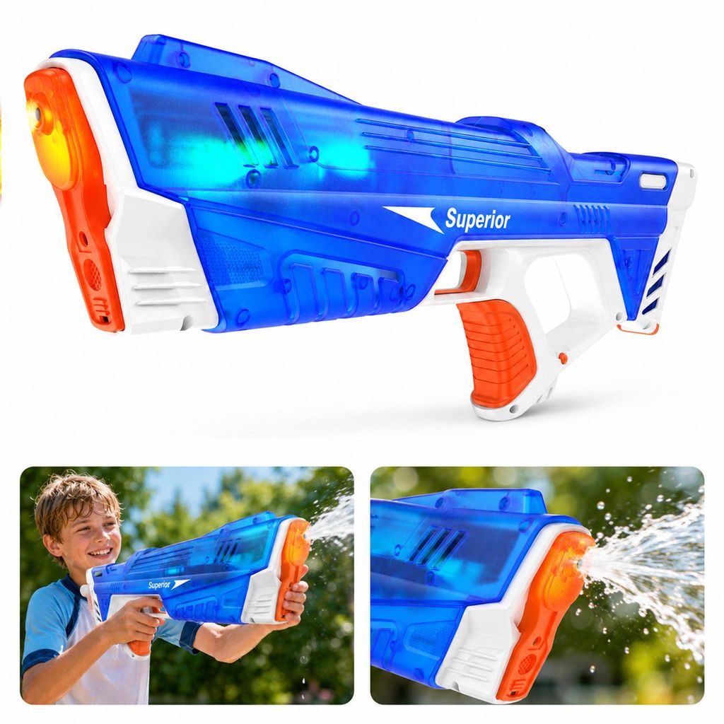 Elektrische Wasserpistole mit LED-Lichteffekten,automatischem Wasseransaugsystem,350 mlTank,Reichweite 8–10 m,für Kinder & Erwachsene ab 8 Jahren