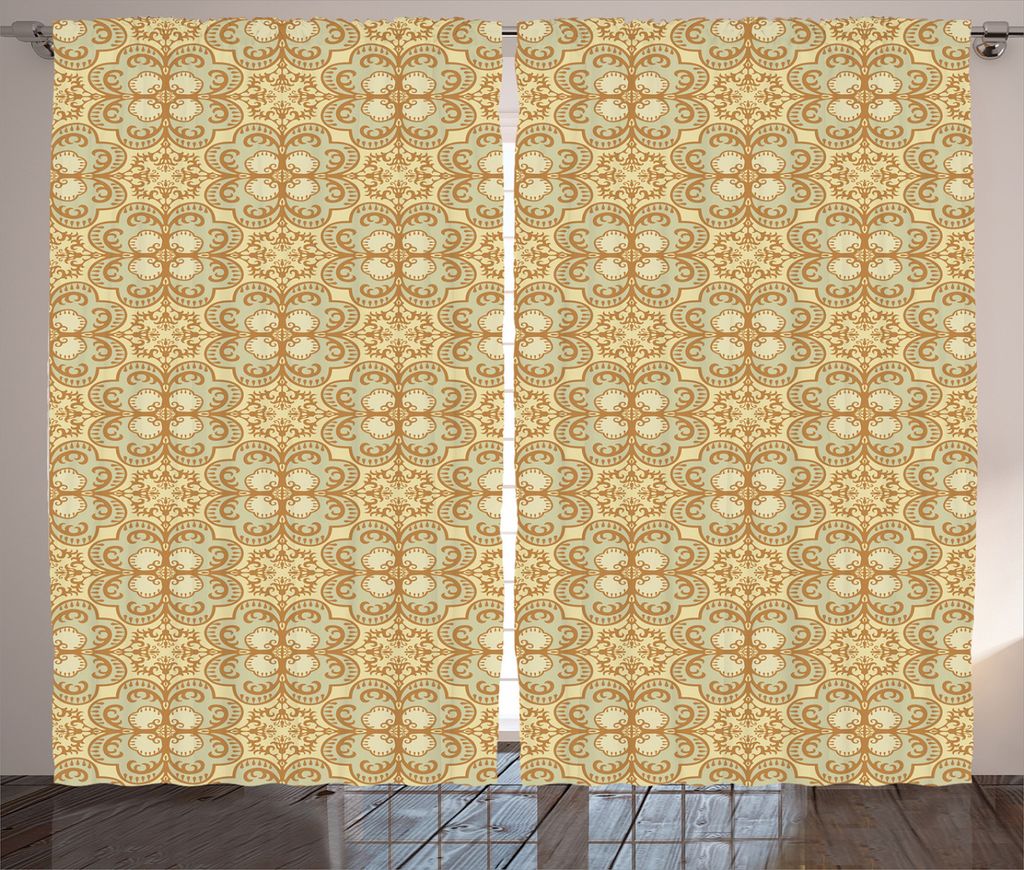 ABAKUHAUS Beige Rustikaler Gardine, Damast-Weinlese-böhmische, Schlafzimmer Kräuselband Vorhang mit Schlaufen und Haken, 280 x 245 cm, Creme Beige