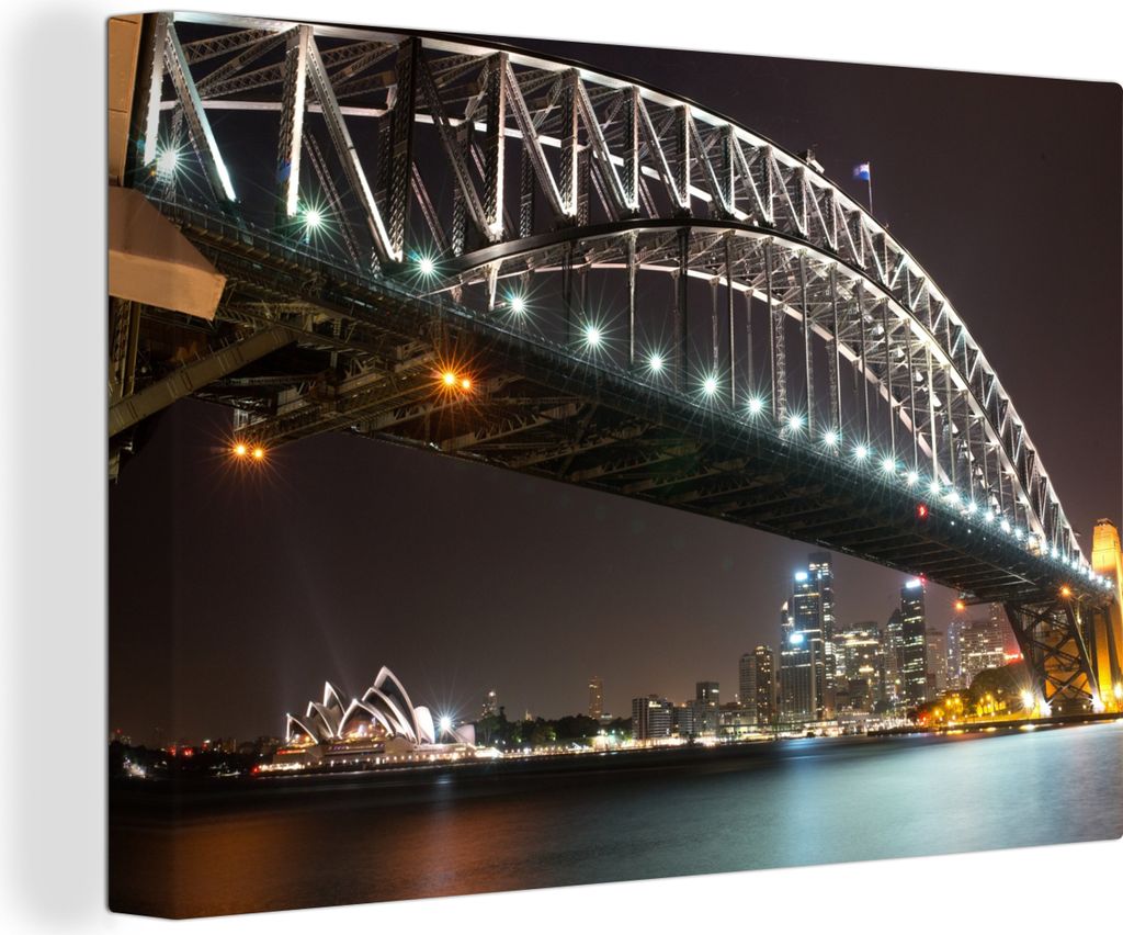 OneMillionCanvasses - Leinwandbilder - 140x90 cm, Brücke - Nacht - Skyline, Wandbilder Kunstdruck Wanddekoration - Foto auf Leinwand - Gemälde ...