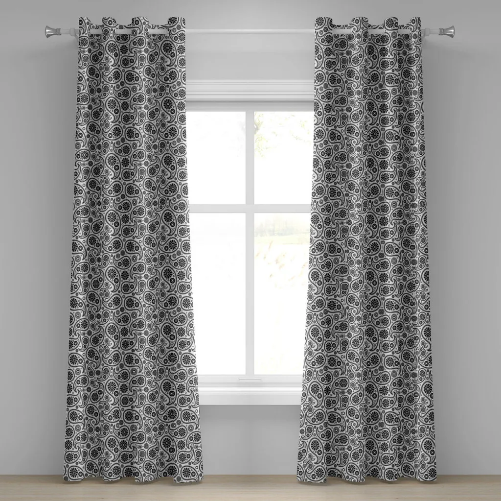 Tenda Decorativa ABAKUHAUS Paisley | Bianco e Nero Vintage 280x175