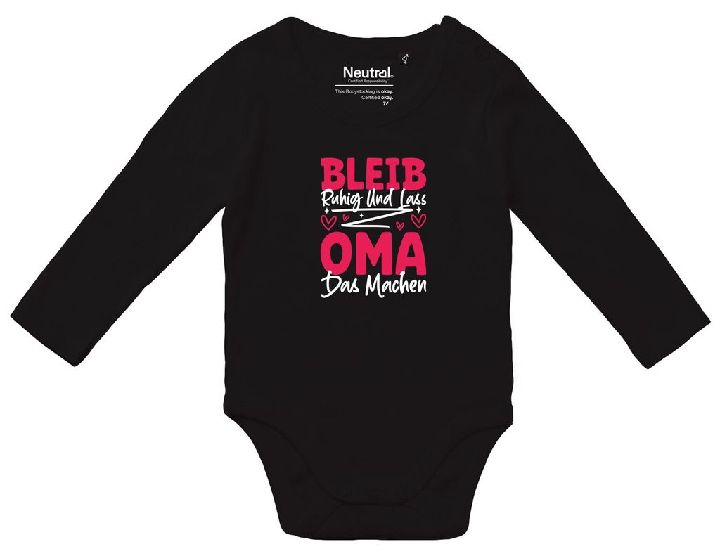 Huuraa Baby Body Bleib ruhig und lass Oma das machen 68 Black Baumwolle Fairtrade Langarmbody Geschenkidee