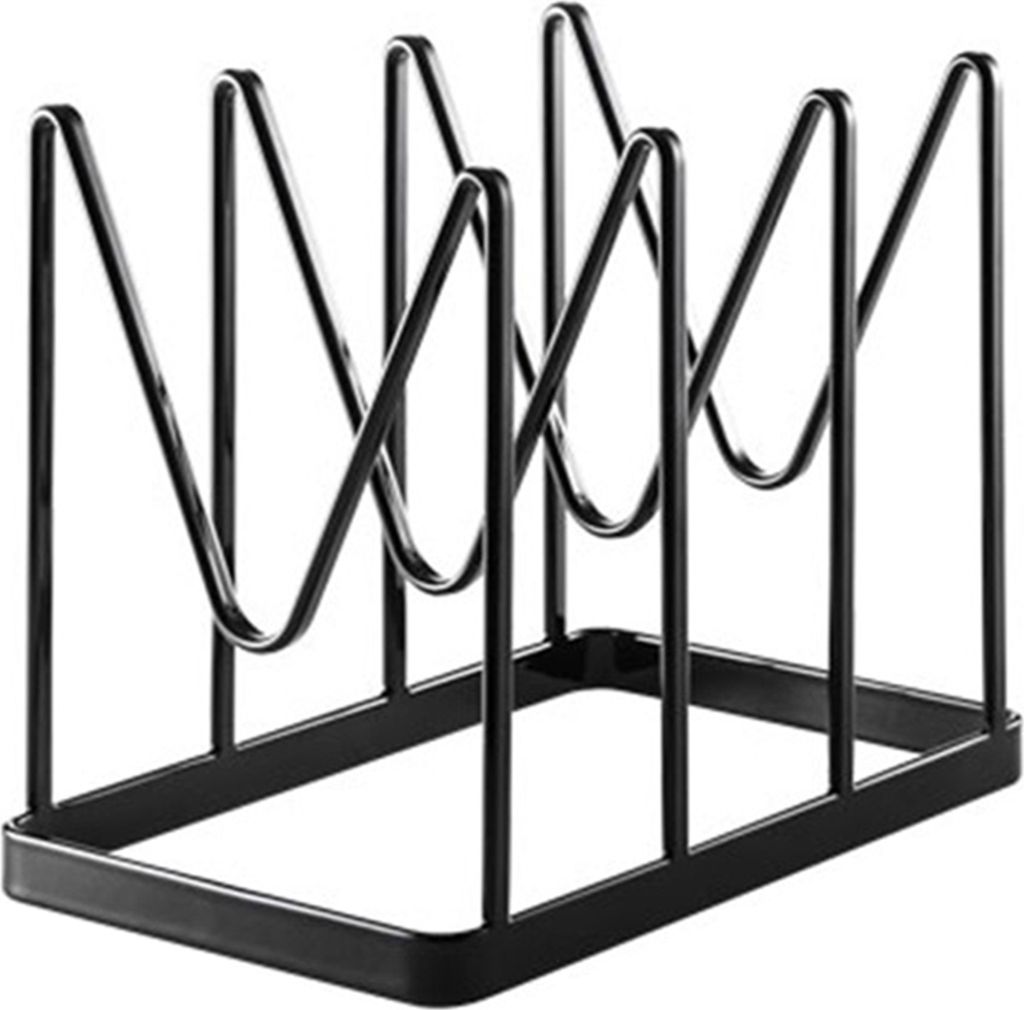 Küchentopfdeckelständer mit Anti-Rutsch-Matte, 4 Fächer, V-förmiger Schneidebretthalter, Topfdeckel, Trockengestell, Backgeschirr, Teller, Pfan...