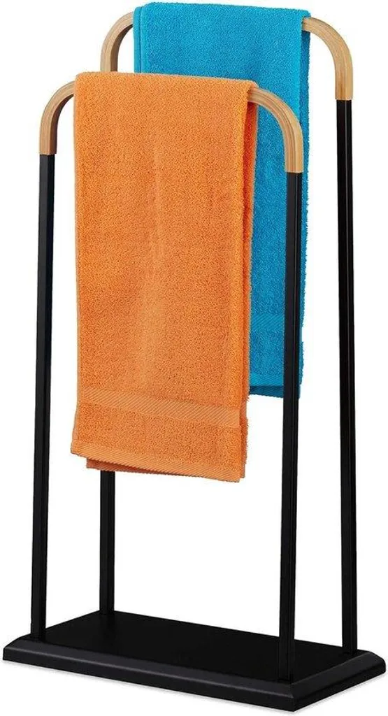 Serviteur de salle de bain noir en métal et bambou - Modèle 85x45x22 cm