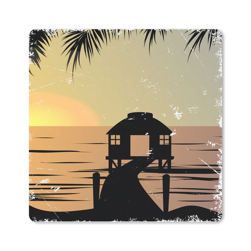MuchoWow Mauspad Mousepad Kabine - Pier - Meer - Zeichnung 20x20 cm - Mousepads - Maus Mat - Pad - Mausunterlage - Desk Mat - Bureauartikeln