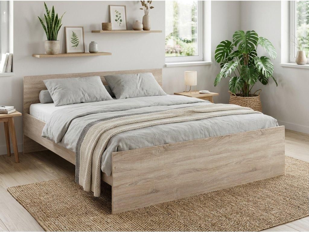 Łóżko ELISA 140x200, dąb sonoma, stelaż listwowy, bez Zdjęcie produktu 