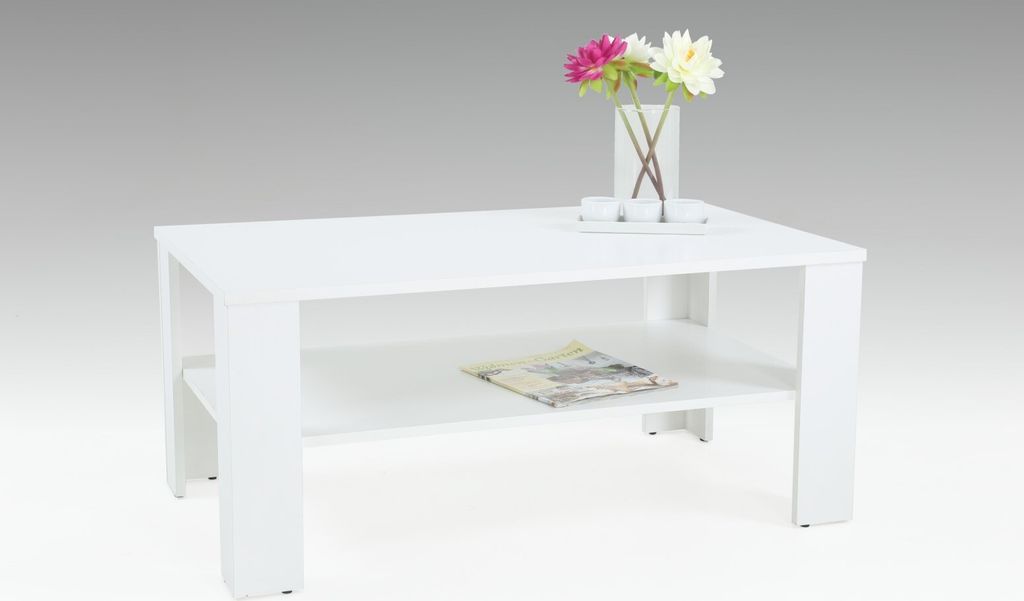 Couchtisch Tisch Loco 100x60 cm mit Ablageboden Weiss
