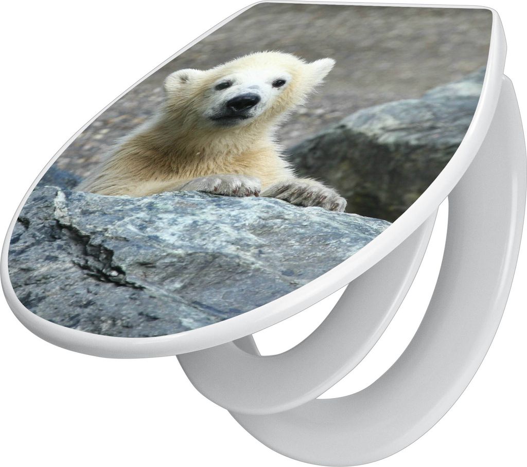 banjado Familien WC Sitz mit Absenkautomatik 37x44,5x5cm -Eisbär Baby - Klodeckel/Klobrille mit kindersitz aus hochwertigem Polypropylen - univers...