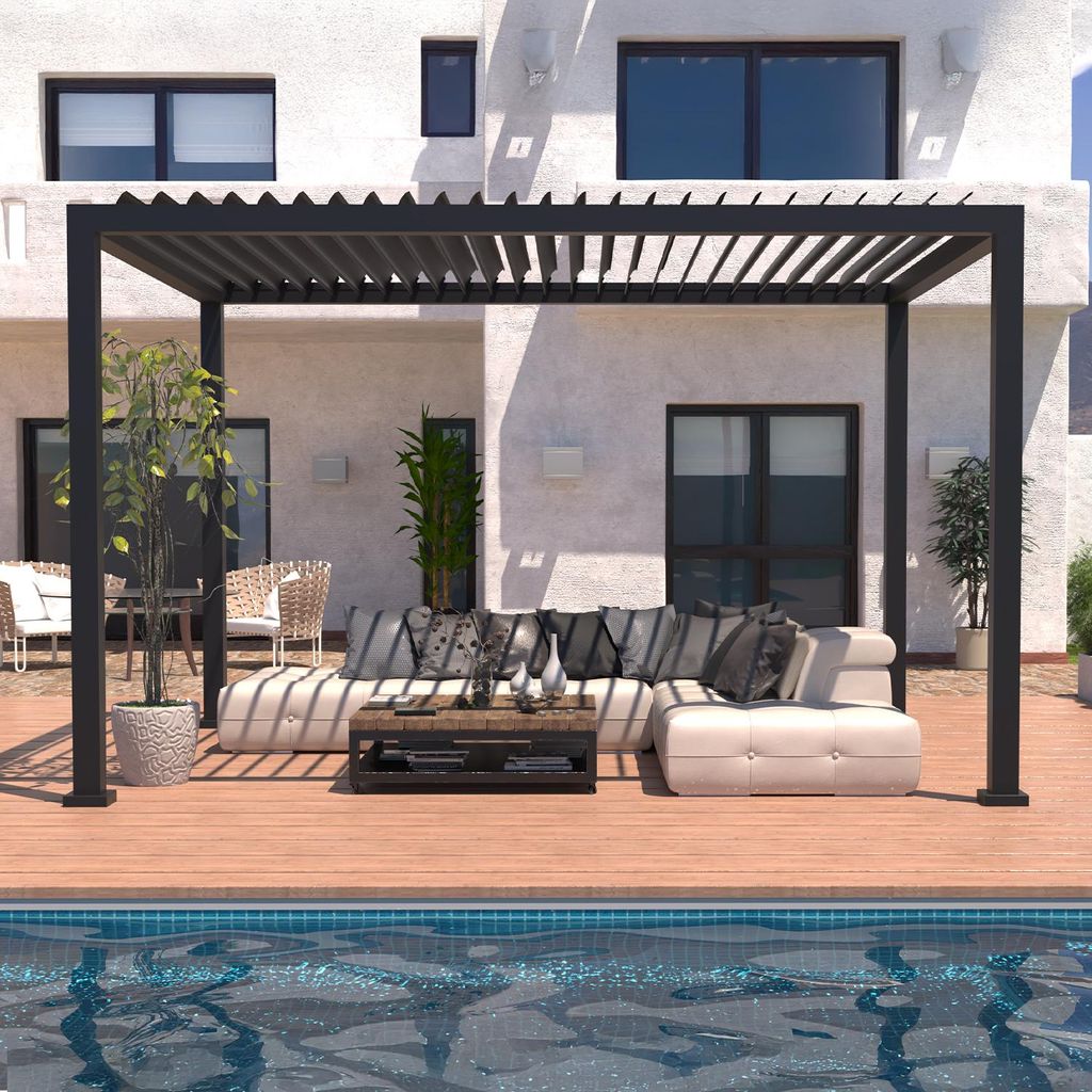 anndora Aluminium Pergola mit Lamellendach, 300 x 400 cm, grau, Gartenpavillon mit beweglichem Dach