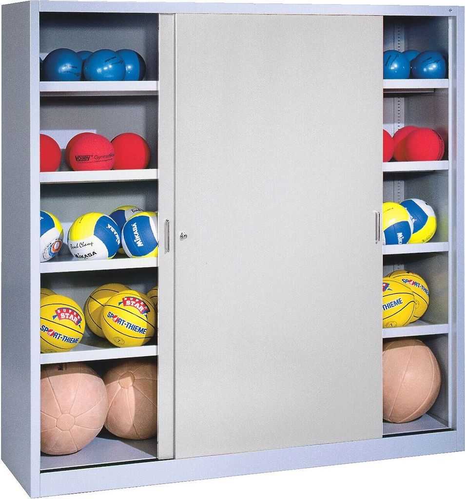 C+P Ballschrank mit Vollblech-Schiebetüren (Typ 4), HxBxT: 195x120x40 cm, Lichtgrau (RAL 7035), Lichtgrau (RAL 7035), Gleichschließung