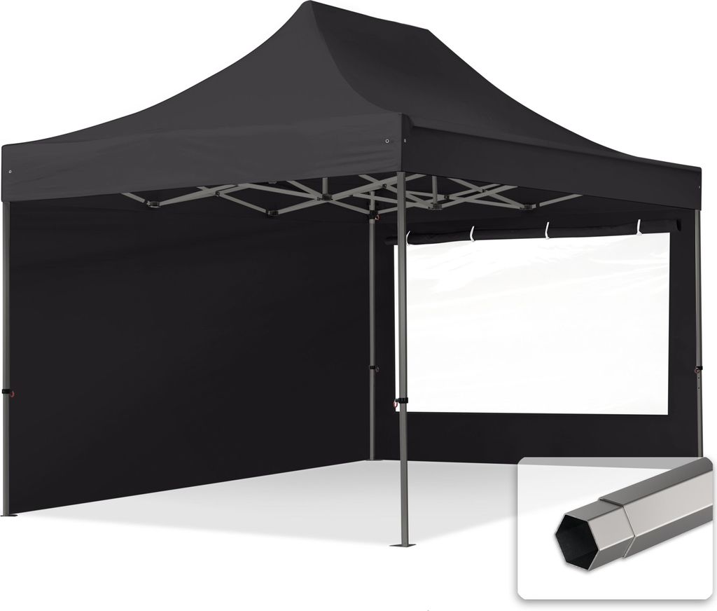 TOOLPORT 3x4,5m Stahl Faltpavillon, inkl. 2 Seitenteile, schwarz
