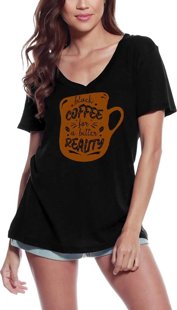 Damen Grafik T-Shirt V-Ausschnitt Schwarzer Kaffee für eine bittere Realität - für Deep-L-Liebhaber – Black Coffee For A Bitter Reality - For ...
