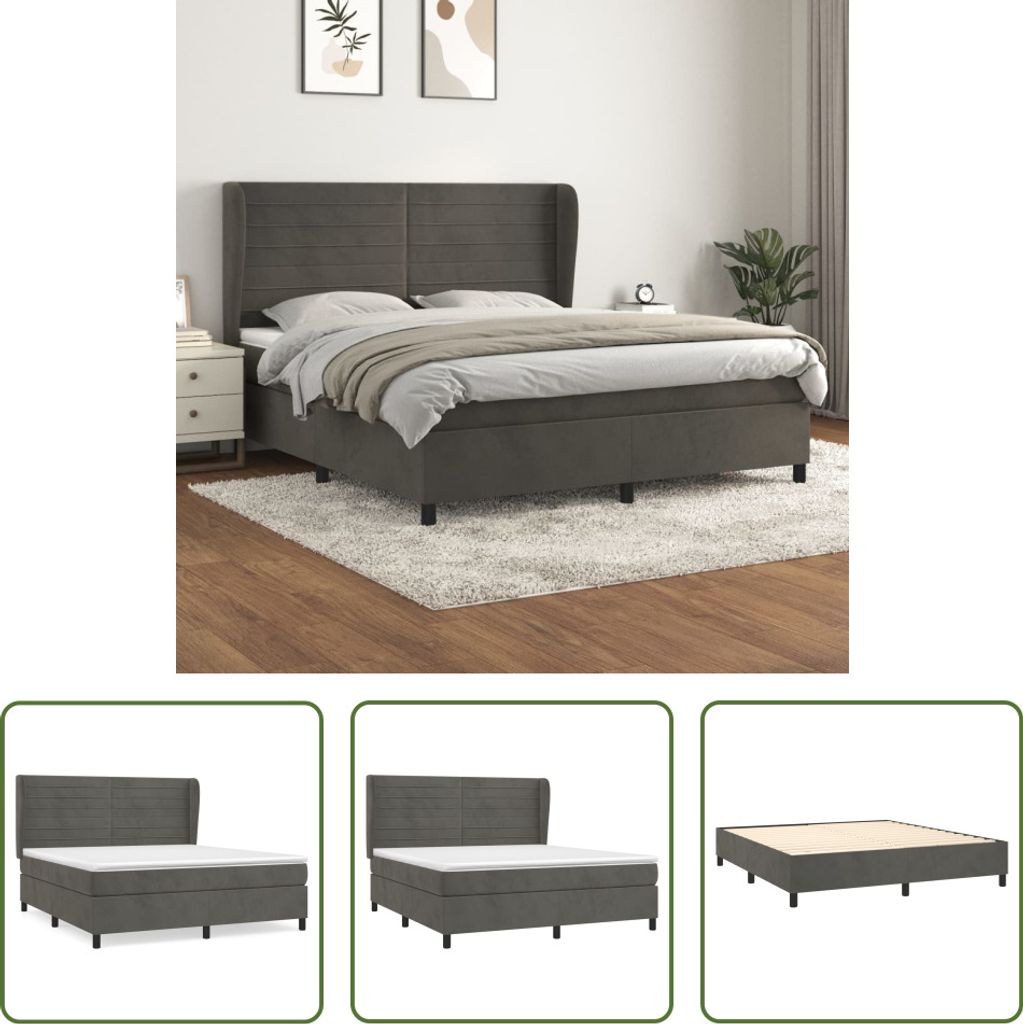 The Living Store Boxspringbett mit Matratze Dunkelgrau 180x200 cm Samt