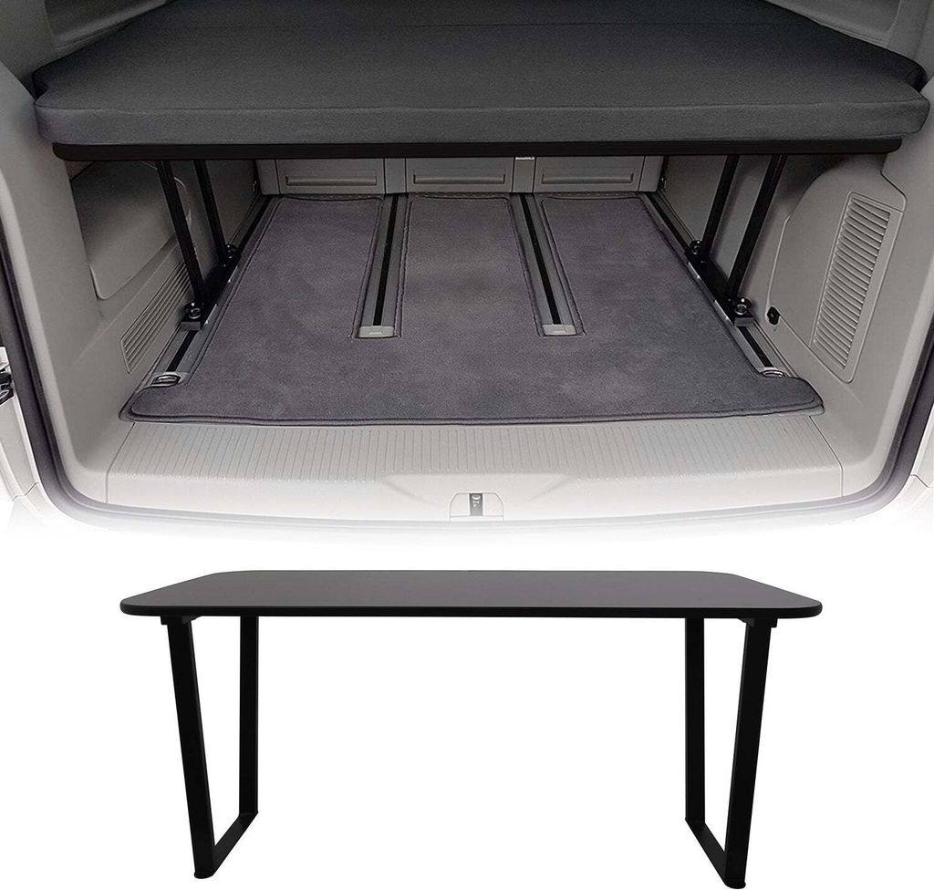 A product image showing a car interior with a bed extension and a separate image of a table.