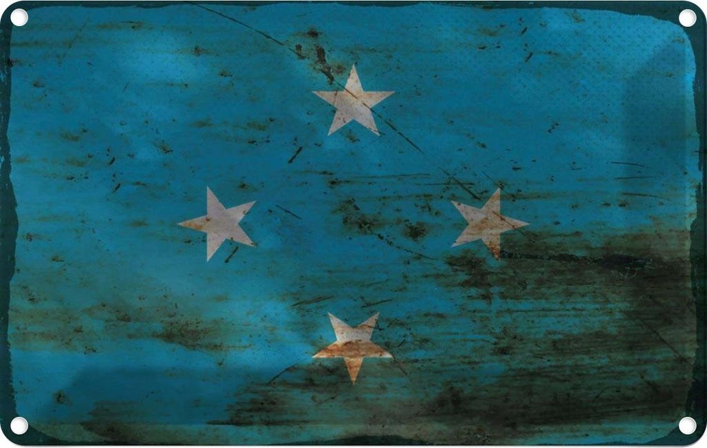 vianmo Blechschild 12x18 cm Mikronesien Micronesia Rost Flagge Fahne Wappen