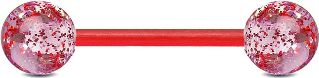 viva-adorno Barbell Piercing Stab Zungenpiercing Kunststoff Glitter Glitzer Kugeln Kunststoff verschiedene Farben Z314,Rot