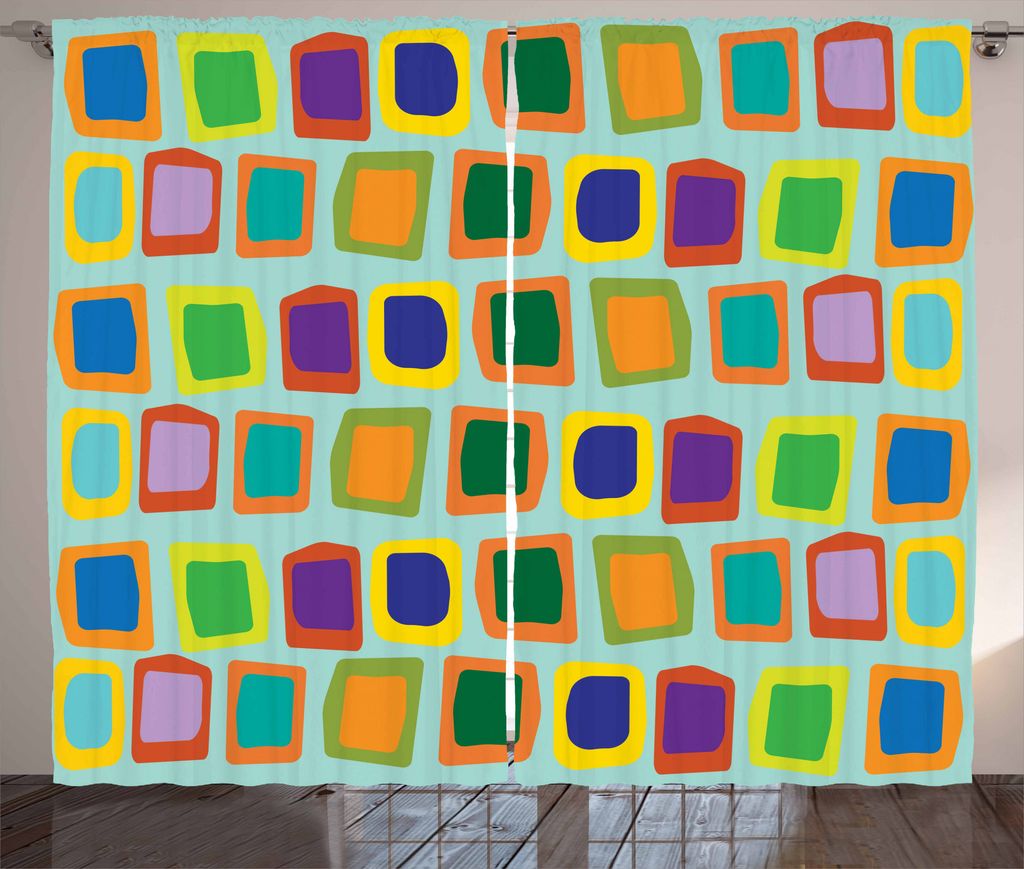 ABAKUHAUS Bunt Rustikaler Vorhang, Ungleiche Rectangles, Wohnzimmer Universalband Gardinen mit Schlaufen und Haken, 280 x 175 cm, Mehrfarbig