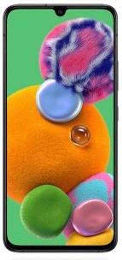 A smartphone with a colorful wallpaper displayed on its screen.