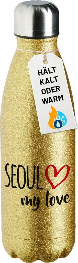 Huuraa Trinkflasche Seoul my love 500ml Gold Edelstahl Wasserflasche Trinkflasche Geschenkidee