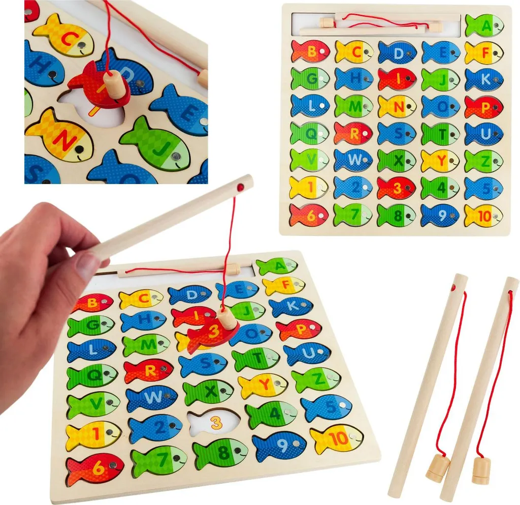Jeu De Pêche Magnétique En Bois – Alphabet, Mots Et Orthographe – Jouet éducatif Motricité, Dès 3 Ans – 21,5 Cm