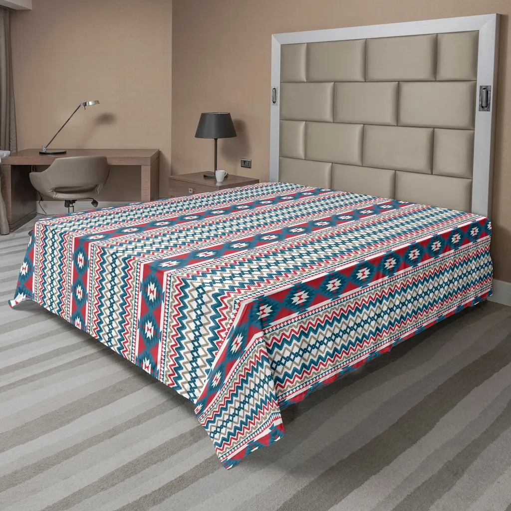 ABAKUHAUS Lenzuolo etnico, motivo etnico senza cuciture in stile ikat, linee a zig zag, lenzuolo morbido e confortevole per un letto decorativo, 1 pezzo, 266 cm x 260 cm, corallo scuro e grigio chiaro.