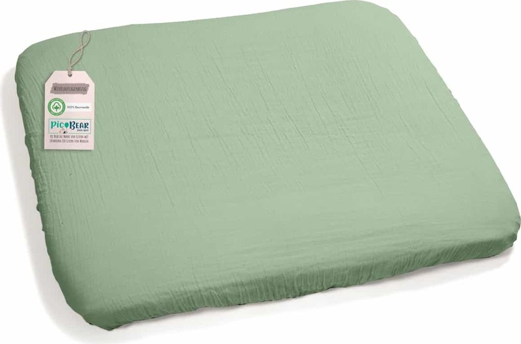 pic Bear Bezug aus 100% Baumwolle Musselin mit Gummizug für Wickelauflage ca. 75x85cm Motiv: grayed jade Musselin