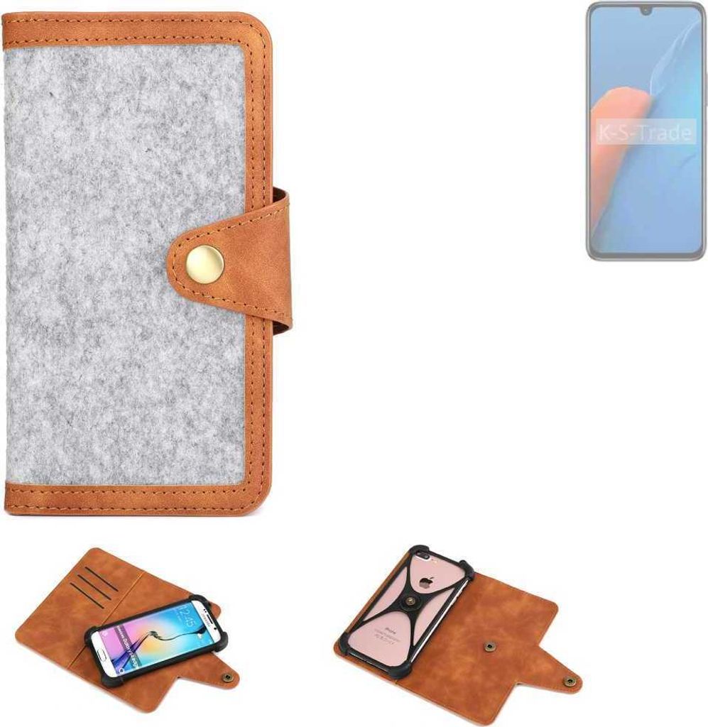 K-S-Trade Handyhülle kompatibel mit Infinix Note 12i 2022 Schutzhülle Filz-Hülle Kunst-Leder hellgrau braun (1x)