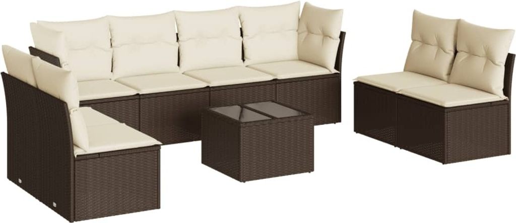 vidaXL 9-tlg. Garten-Sofagarnitur mit Kissen Braun Poly Rattan